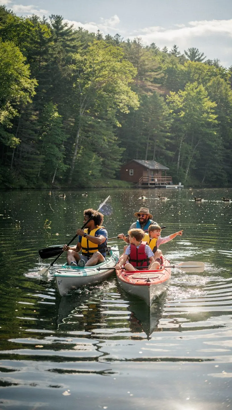 Дикие животные, такие как олени, мирно пасущиеся на фоне леса.