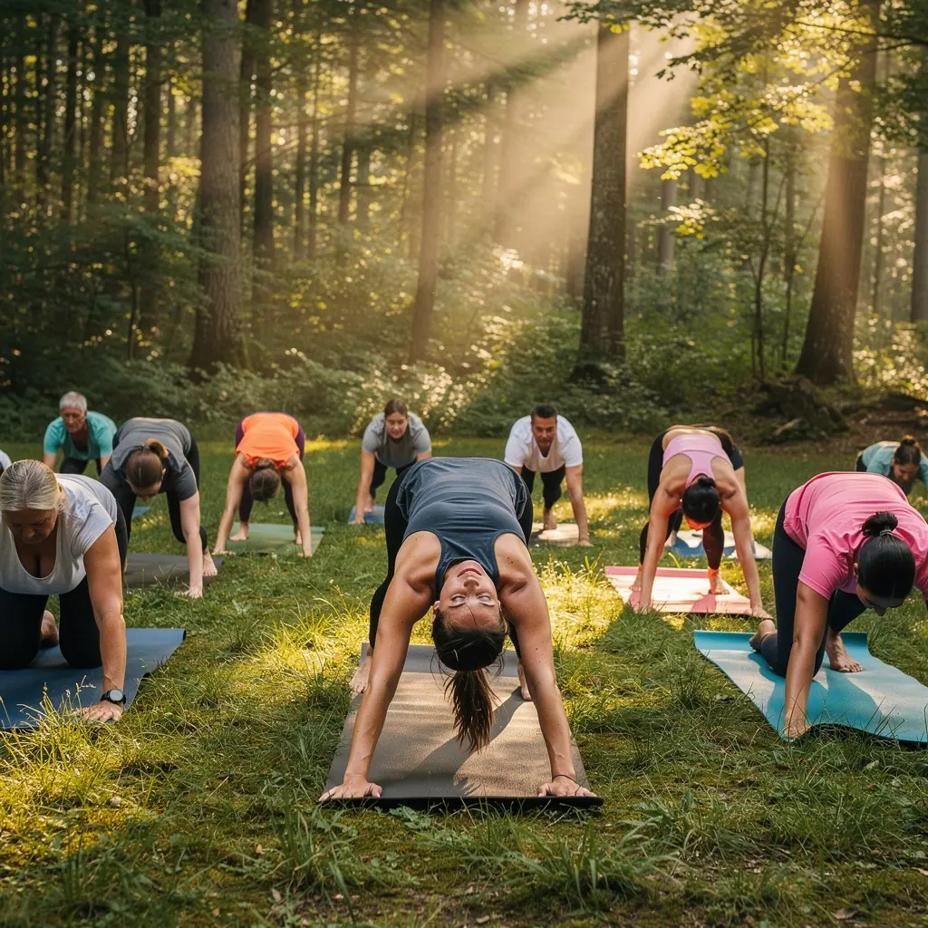 Прекрасный лесной пейзаж с тропинками для пеших прогулок и уютными домиками.